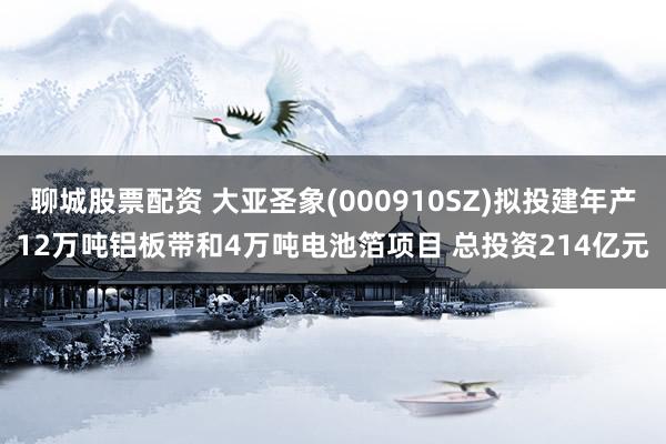 聊城股票配资 大亚圣象(000910SZ)拟投建年产12万吨铝板带和4万吨电池箔项目 总投资214亿元