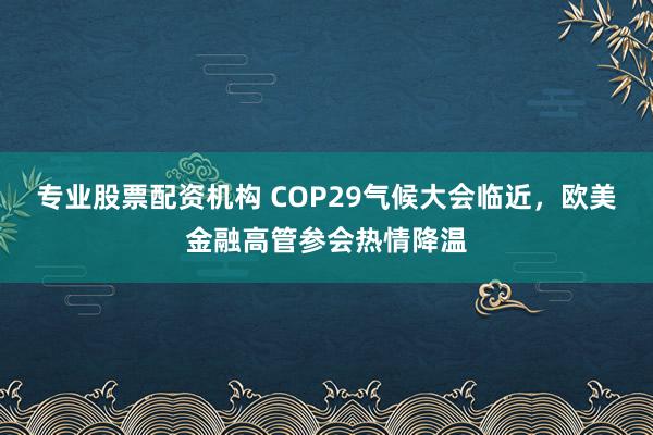 专业股票配资机构 COP29气候大会临近，欧美金融高管参会热情降温