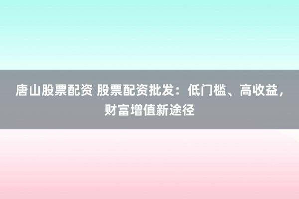 唐山股票配资 股票配资批发：低门槛、高收益，财富增值新途径