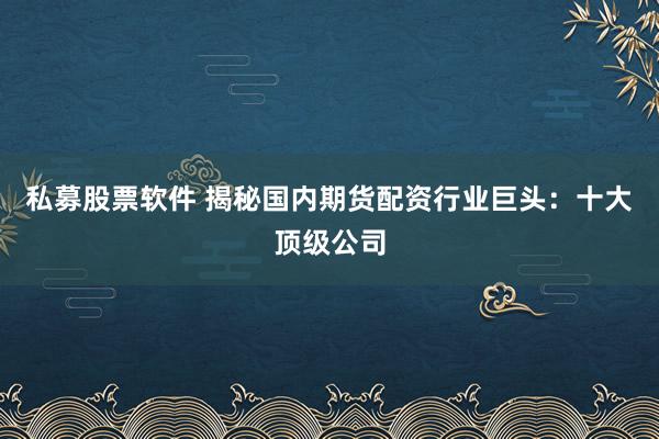 私募股票软件 揭秘国内期货配资行业巨头：十大顶级公司